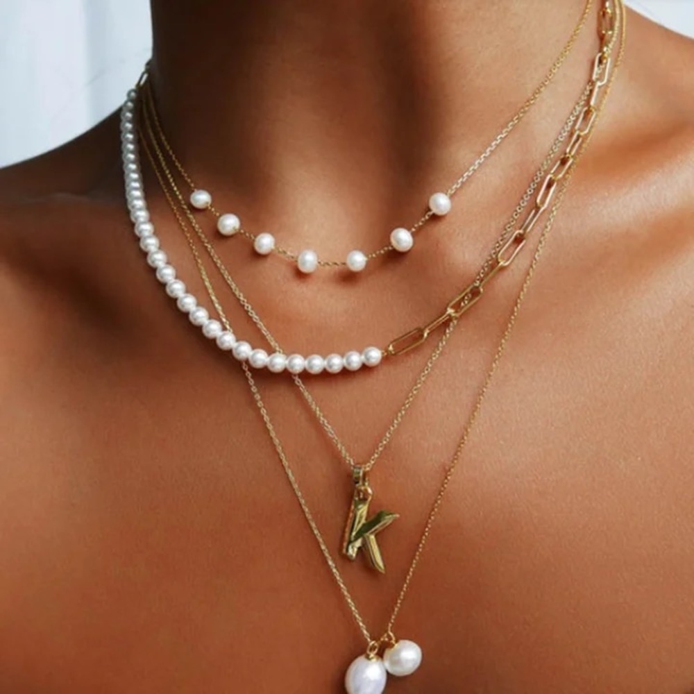 18k Gold Plated Half Pearls Necklace